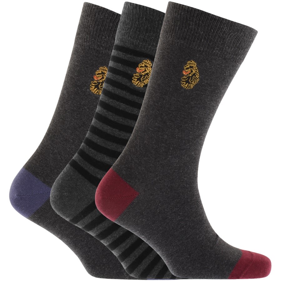 Alternative Image for ProductLuke 1977 Three Pack James Crew Socks Grey1